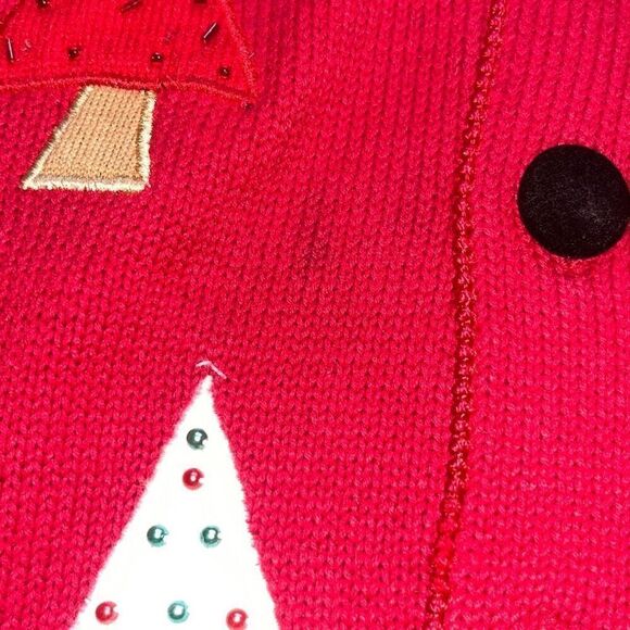 Vintage Berek 2 Red Christmas Sweater Takako Sakon Button Front Size Large - Picture 12 of 16
